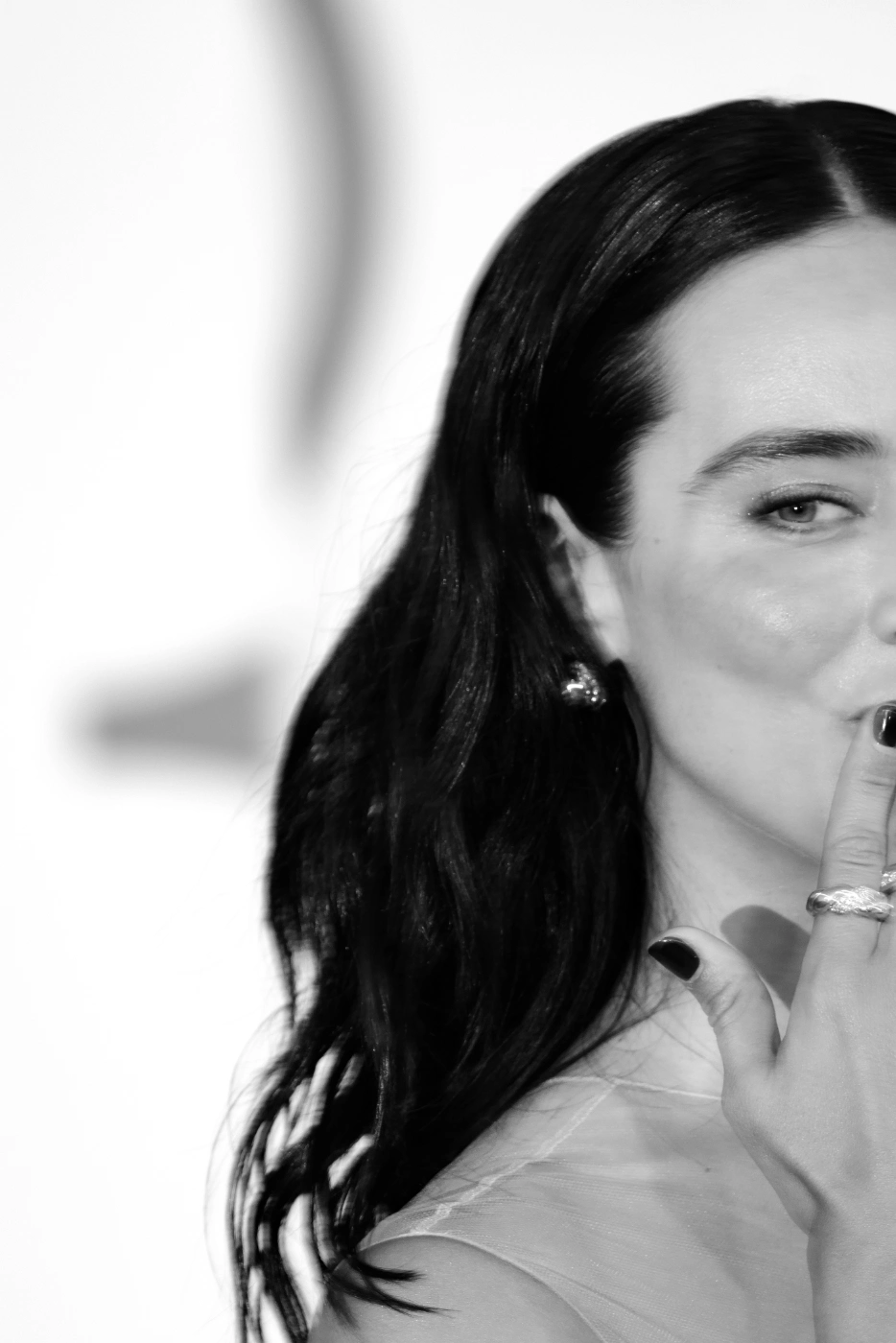Esmeralda Pimentel black and white close-up portrait at Venice Film Festival 2026, Ph. Barbara Pigazzi, Studio Animica