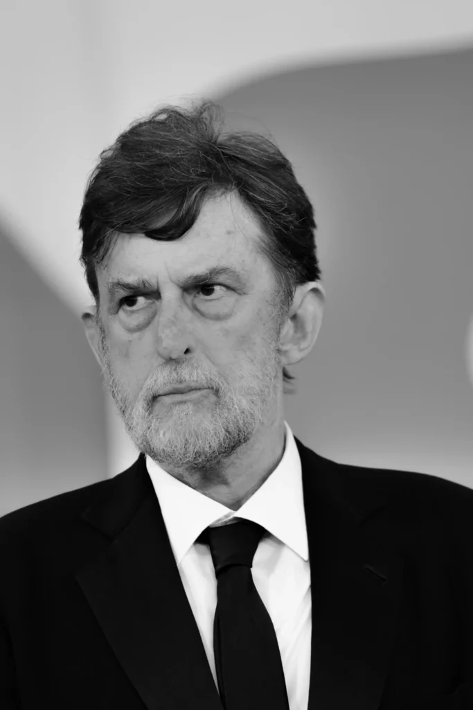 Nanni Moretti black and white portrait, side glance, Venice Film Festival 2026 – Ph. Barbara Pigazzi, Studio Animica